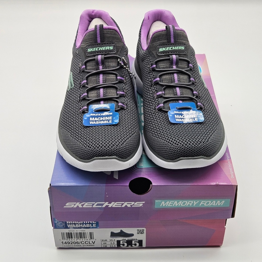 Skechers Summits Cool Classic‎ Womens Shoes Sz 5.5 Charcoal Lavender Memory Foam
